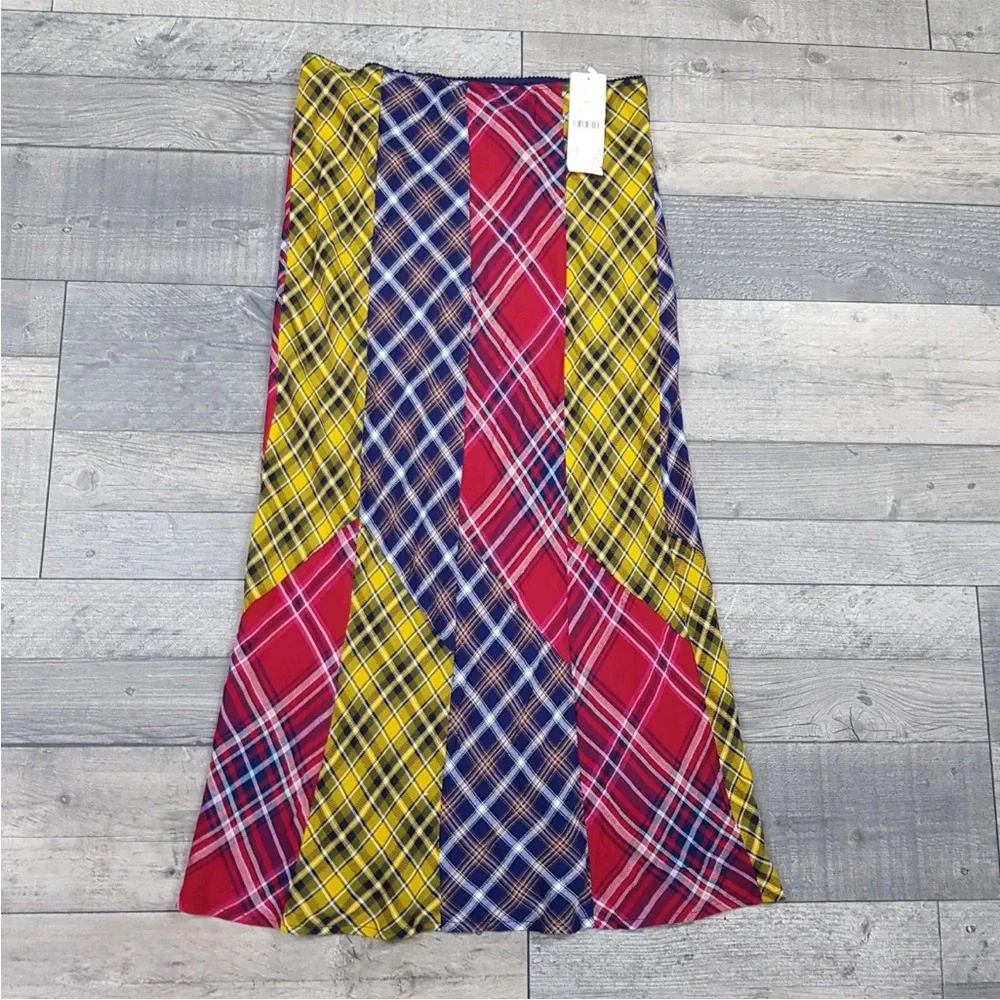 Urban Outfitters Patchwork Tartan Midi Skirt Small 10 Checked Boho Festival BNWT - Picture 2 of 10
